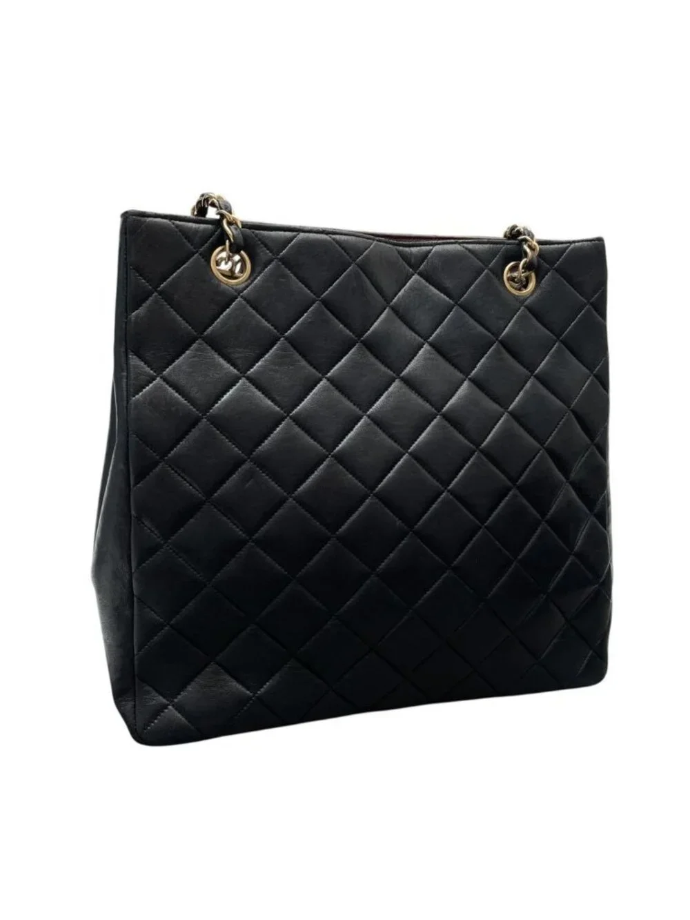 Chanel Quilted Lambskin Chain Shoulder Tote Bag Black